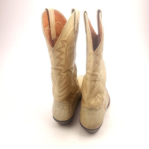 Mens Vintage Nocona Red Label Bone Color Exotic Cowboy Boots 9 D USA Made